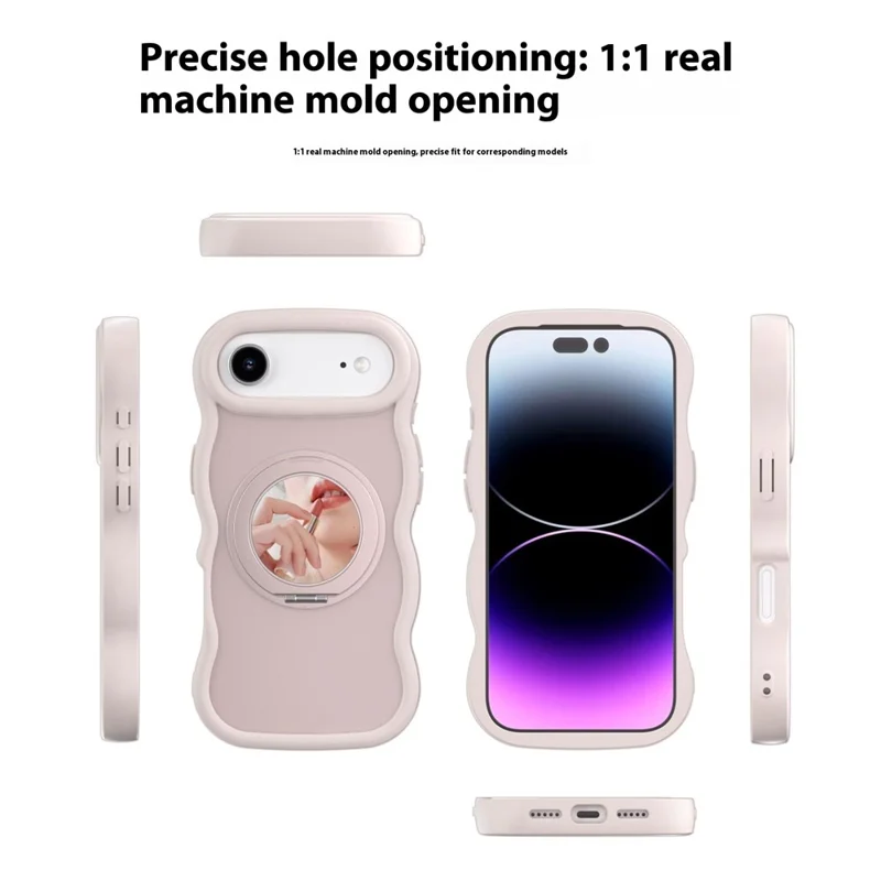 For iPhone Air Magnetic Case Wave Edge TPU + Acrylic Phone Cover with Mirror Kickstand - Pink