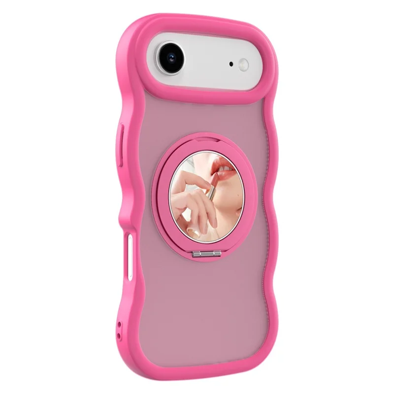 For iPhone Air Magnetic Case Wave Edge TPU + Acrylic Phone Cover with Mirror Kickstand - Rose Pink