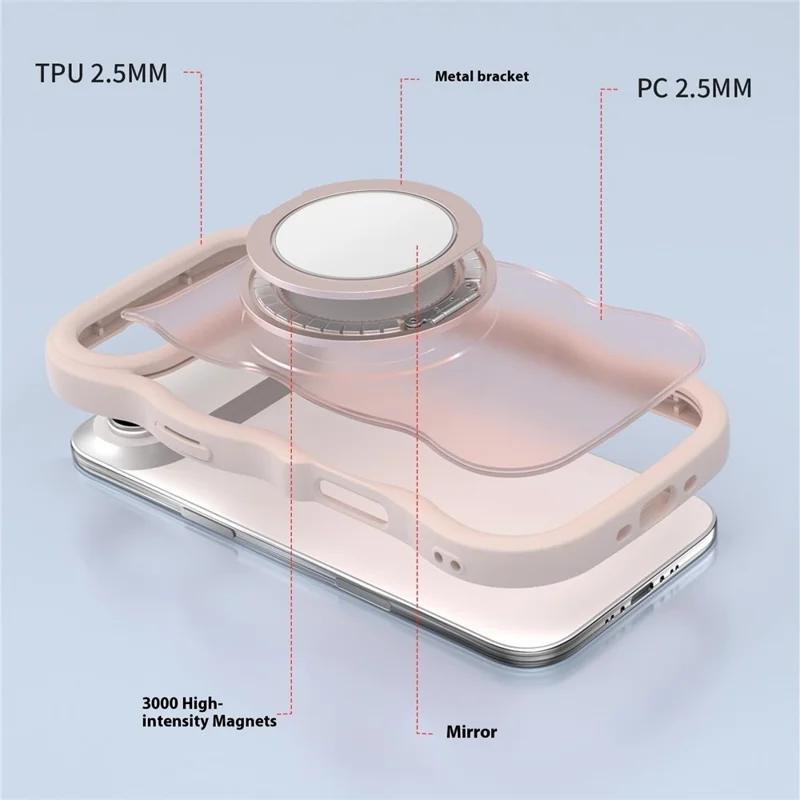 For iPhone Air Magnetic Case Wave Edge TPU + Acrylic Phone Cover with Mirror Kickstand - Rose Pink