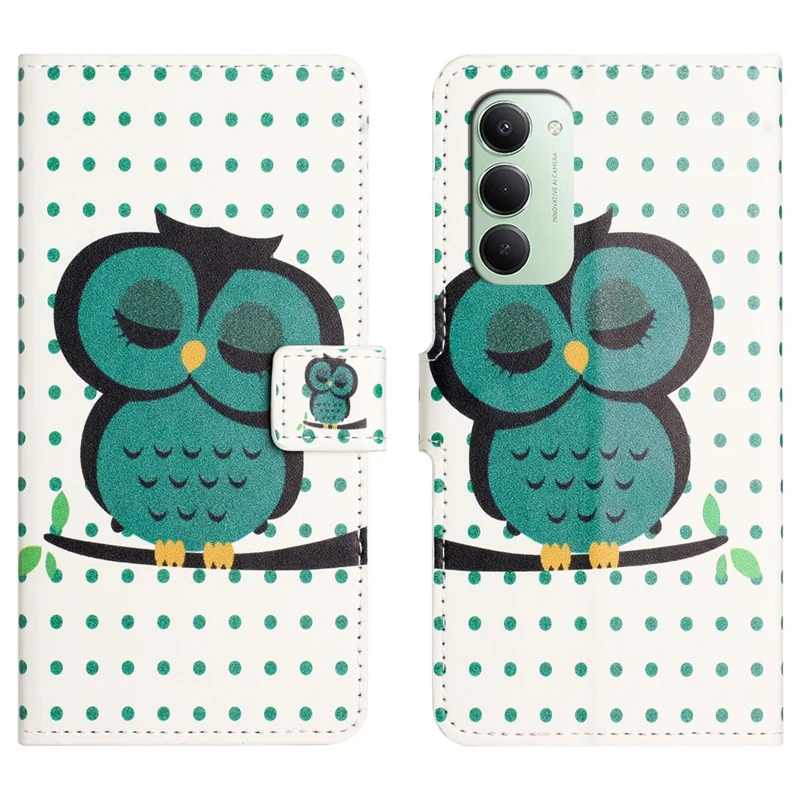 For Xiaomi Redmi 15 4G (EU) (171mm) Case Pattern Print PU Leather Wallet Phone Cover - Dots Owl