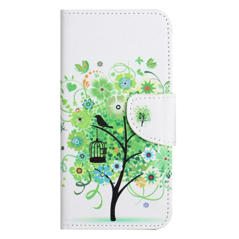 Voor Xiaomi Redmi 15 4G (EU) (171 mm) hoesje met patroonprint, kruistextuur lederen telefoonhoes - Groene boom