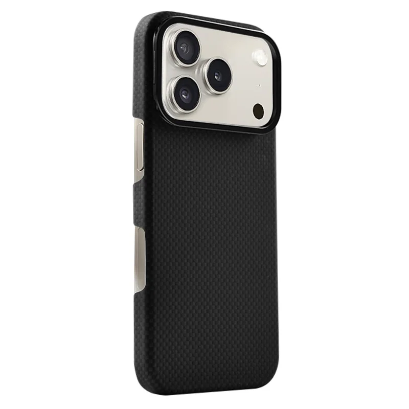 COTECI For iPhone 17 Pro Magnetic Case with Lens Kickstand Kevlar Slim PC Back Cover Compatible with MagSafe - Black