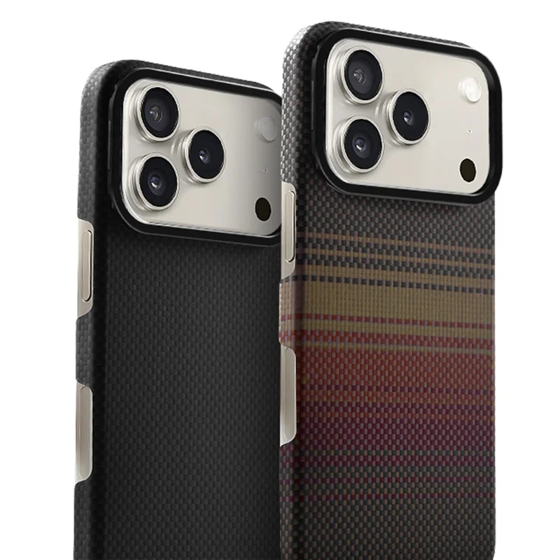 COTECI For iPhone 17 Pro Magnetic Case with Lens Kickstand Kevlar Slim PC Back Cover Compatible with MagSafe - Black