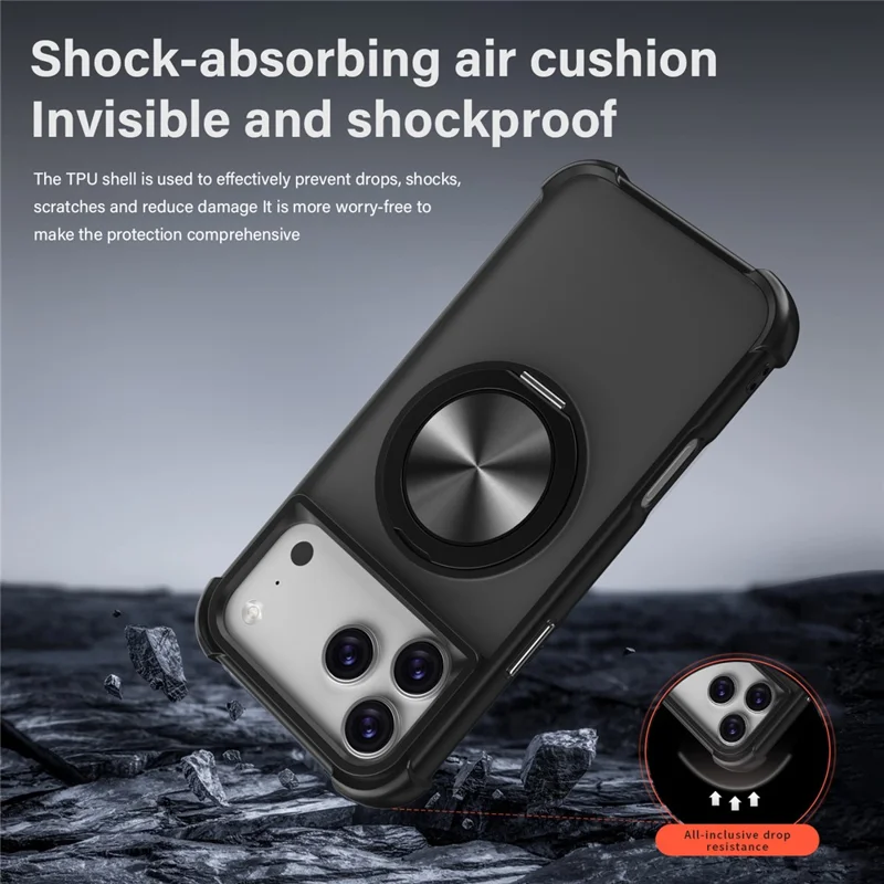 Voor iPhone 17 Pro-hoesje compatibel met MagSafe CD-ader kickstand TPU + PC telefoonhoes - Zwart