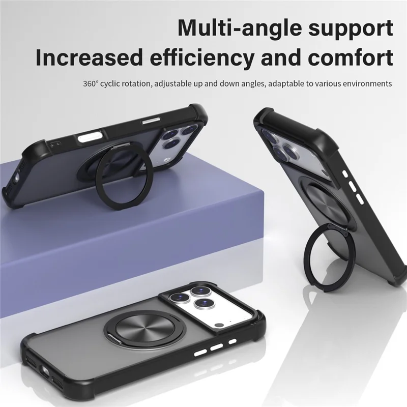 Voor iPhone 17 Pro-hoesje compatibel met MagSafe CD-ader kickstand TPU + PC telefoonhoes - Zwart