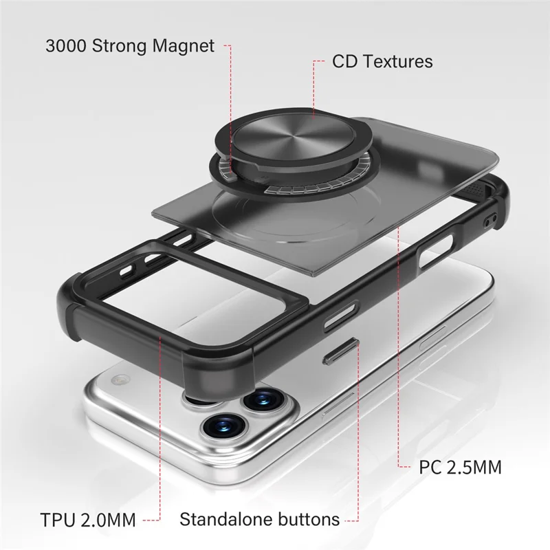 Voor iPhone 17 Pro-hoesje compatibel met MagSafe CD-ader kickstand TPU + PC telefoonhoes - Zwart