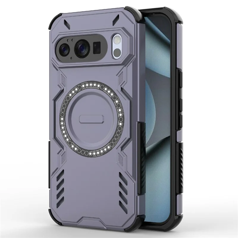 For Google Pixel 10 Pro Magnetic Case Butterfly Armor Hollow Heat Dissipation PC + TPU Phone Cover - Purple