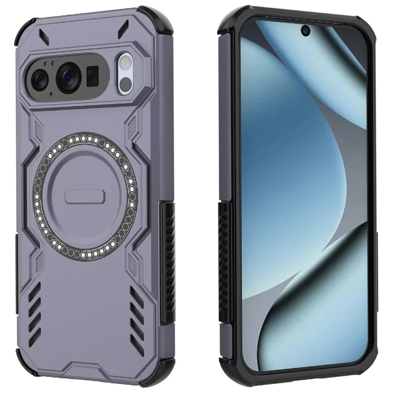 For Google Pixel 10 Pro Magnetic Case Butterfly Armor Hollow Heat Dissipation PC + TPU Phone Cover - Purple
