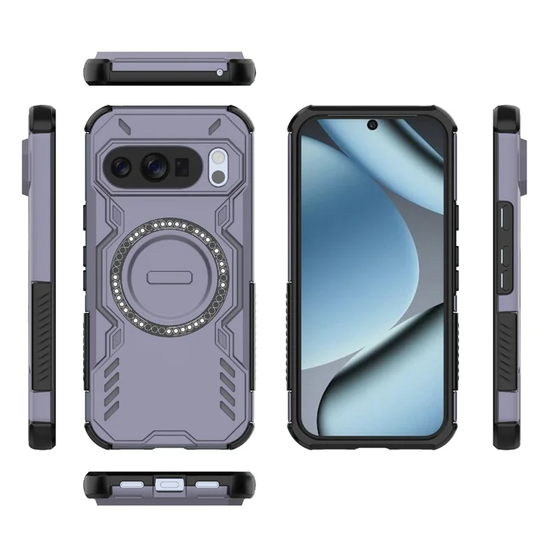 For Google Pixel 10 Pro Magnetic Case Butterfly Armor Hollow Heat Dissipation PC + TPU Phone Cover - Purple
