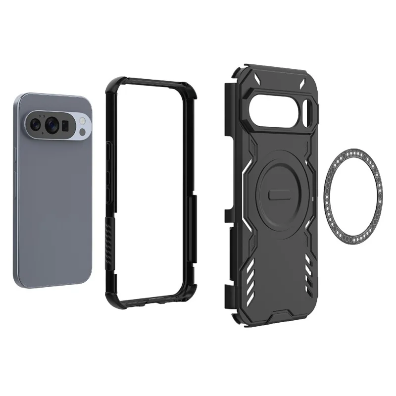 For Google Pixel 10 Pro Magnetic Case Butterfly Armor Hollow Heat Dissipation PC + TPU Phone Cover - Purple