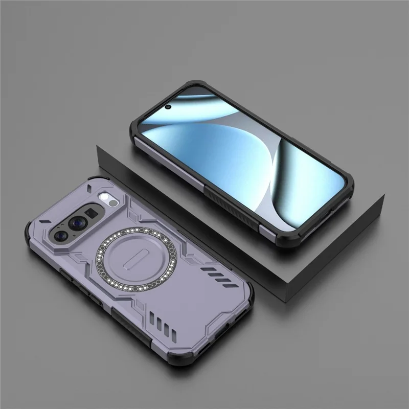 For Google Pixel 10 Pro Magnetic Case Butterfly Armor Hollow Heat Dissipation PC + TPU Phone Cover - Purple