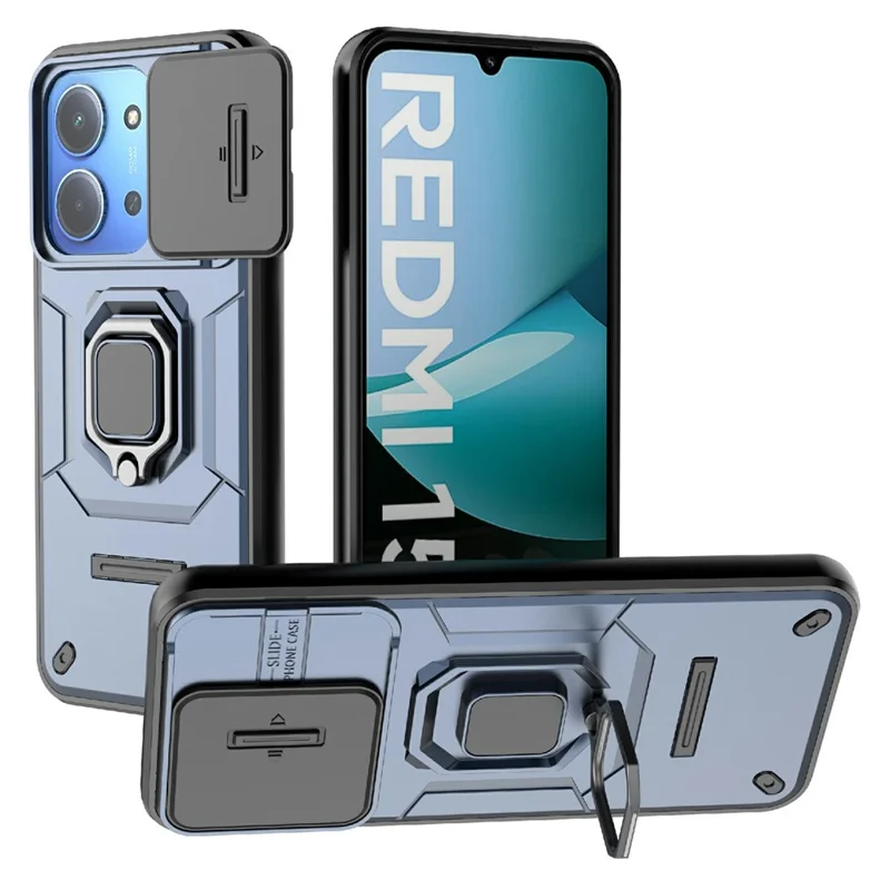 For Xiaomi Redmi 15C 4G (Global) (171mm)  /  Poco C85 4G (171mm) Case PC + TPU Kickstand Phone Protector with Lens Cover - Blue