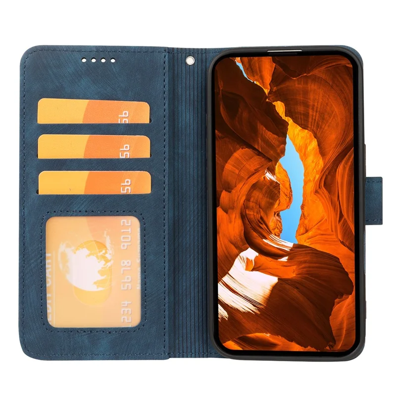 Xiaomi Redmi Note 15 Pro 5G hoesje met sterke magnetische sluiting van lederen portemonnee met gestreepte textuur - Blauw