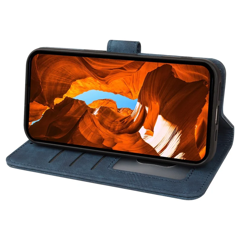 Xiaomi Redmi Note 15 Pro 5G hoesje met sterke magnetische sluiting van lederen portemonnee met gestreepte textuur - Blauw