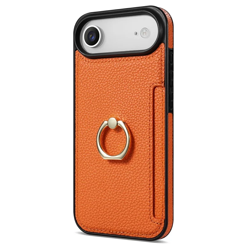 For iPhone Air Case Ring Kickstand PU + TPU Card Holder Phone Cover - Orange