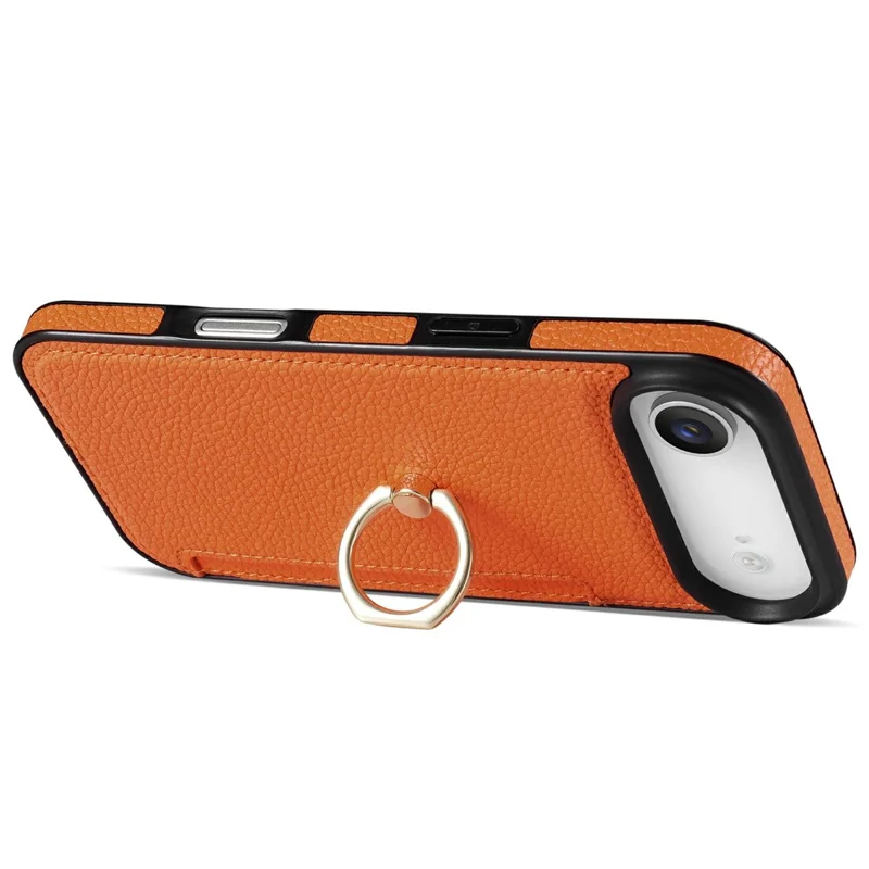 For iPhone Air Case Ring Kickstand PU + TPU Card Holder Phone Cover - Orange