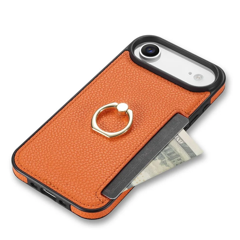 For iPhone Air Case Ring Kickstand PU + TPU Card Holder Phone Cover - Orange
