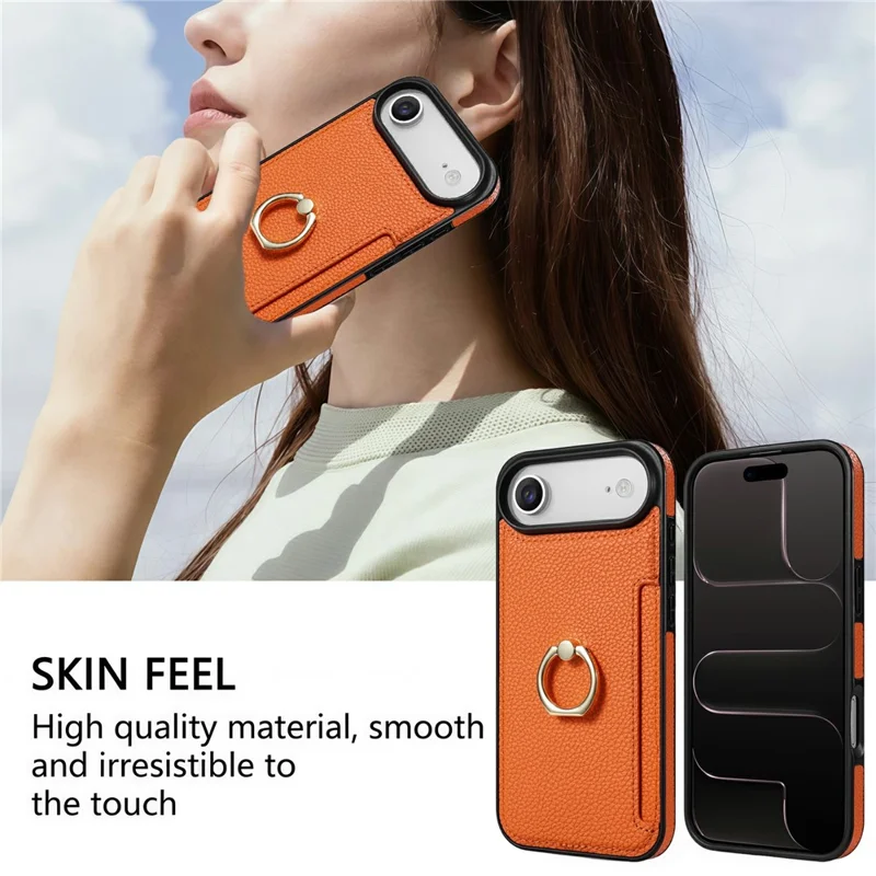 For iPhone Air Case Ring Kickstand PU + TPU Card Holder Phone Cover - Orange
