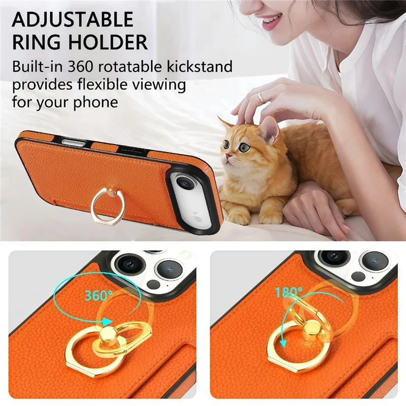 For iPhone Air Case Ring Kickstand PU + TPU Card Holder Phone Cover - Orange