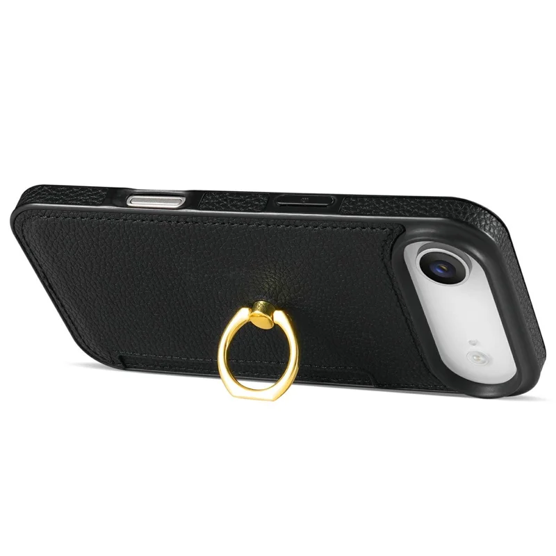 For iPhone Air Case Ring Kickstand PU + TPU Card Holder Phone Cover - Black