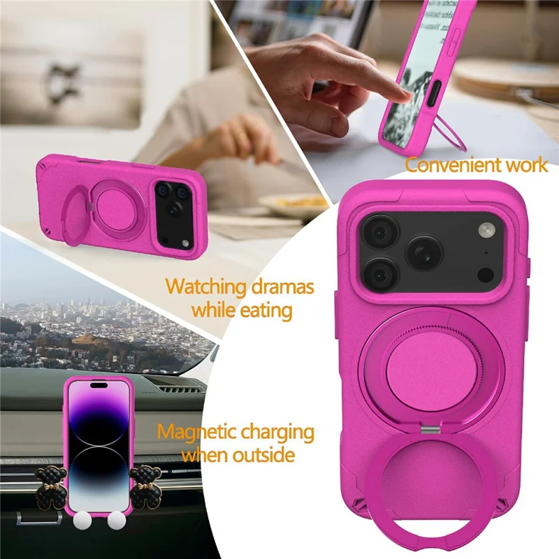 For iPhone 17 Pro Max EVA Phone Case Compatible with MagSafe Kickstand Protective Cover - Rose