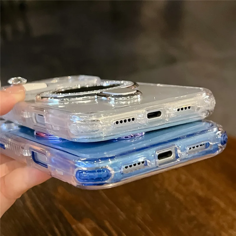 For iPhone 17 Pro Max Magnetic Case Kickstand Glitter Design PC + TPU Phone Back Cover with Mirror - Rose