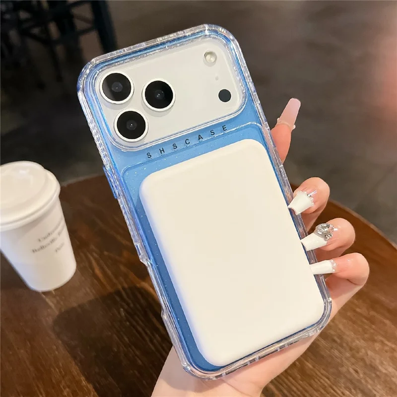 For iPhone 17 Pro Max Magnetic Case Kickstand Glitter Design PC + TPU Phone Back Cover with Mirror - Rose