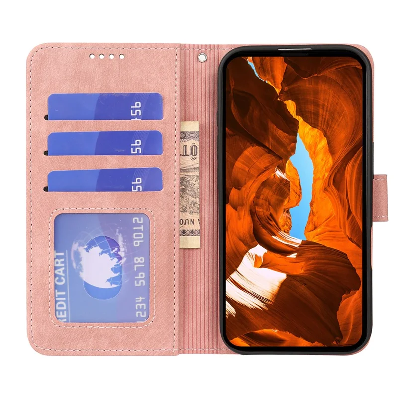 For Xiaomi Poco M8 5G / Redmi Note 15 5G (Global) / 15 4G (Global) Case Flip Wallet Striped Texture Leather Phone Cover - Rose Gold