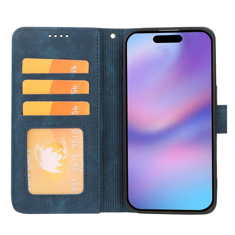 Flip-pungt wallet-taske til iPhone 17 Pro Max med striber i læderlook - Blå