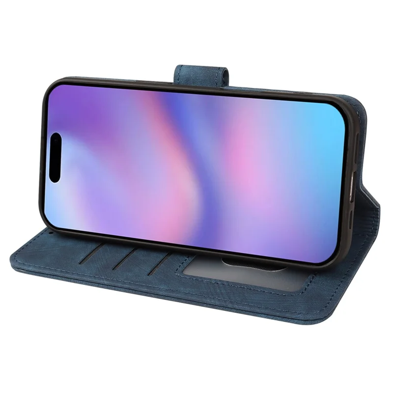 Flip-pungt wallet-taske til iPhone 17 Pro Max med striber i læderlook - Blå