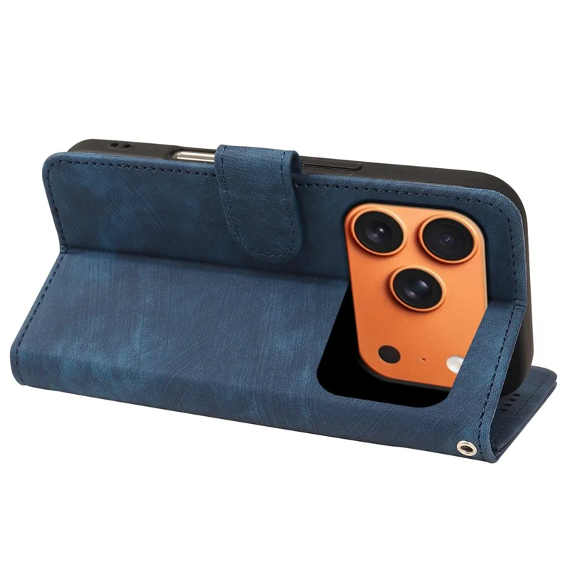Flip-pungt wallet-taske til iPhone 17 Pro Max med striber i læderlook - Blå