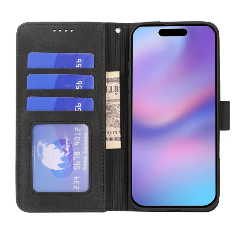 Flipportemonnee hoesje met streepstructuur van leer voor iPhone Air - Zwart