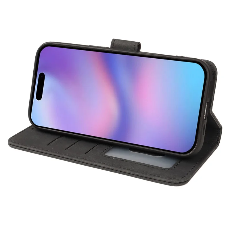 Flipportemonnee hoesje met streepstructuur van leer voor iPhone Air - Zwart