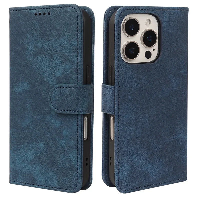 For iPhone 16 Pro Case Flip Wallet Striped Texture Leather Phone Cover - Blue