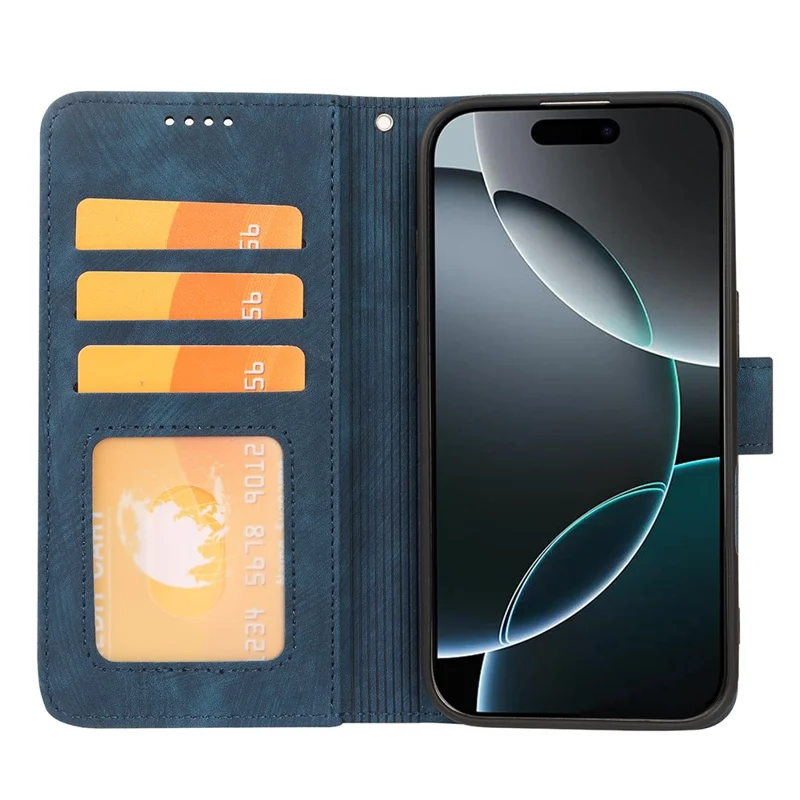For iPhone 16 Pro Case Flip Wallet Striped Texture Leather Phone Cover - Blue