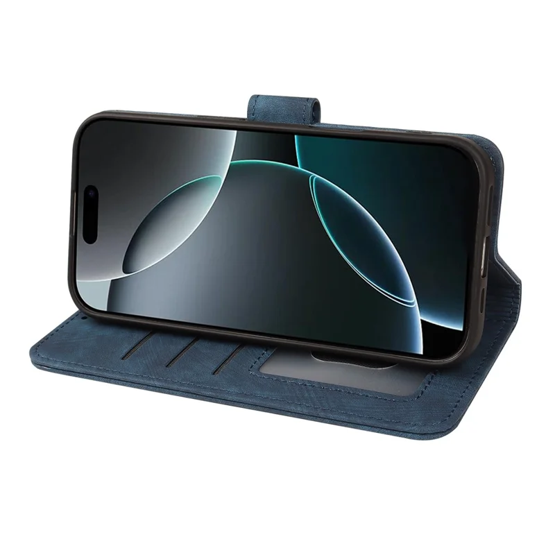 For iPhone 16 Pro Case Flip Wallet Striped Texture Leather Phone Cover - Blue