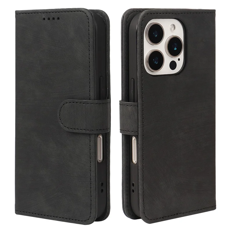 For iPhone 16 Pro Max Case Flip Wallet Striped Texture Leather Phone Cover - Black
