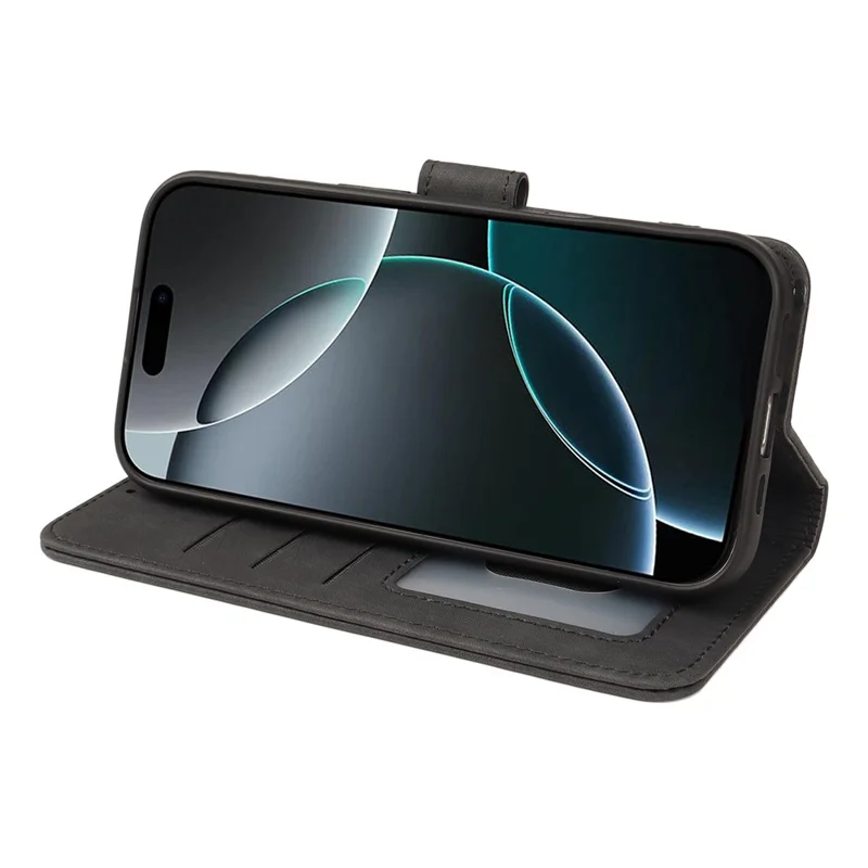 For iPhone 16 Pro Max Case Flip Wallet Striped Texture Leather Phone Cover - Black