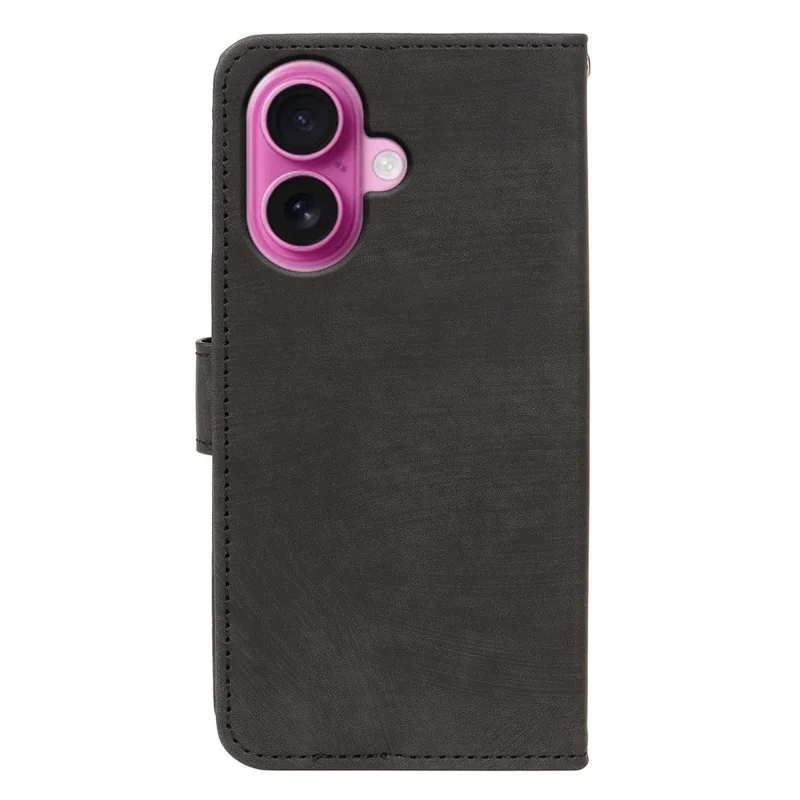 For iPhone 16 Case Flip Wallet Striped Texture Leather Phone Cover - Black