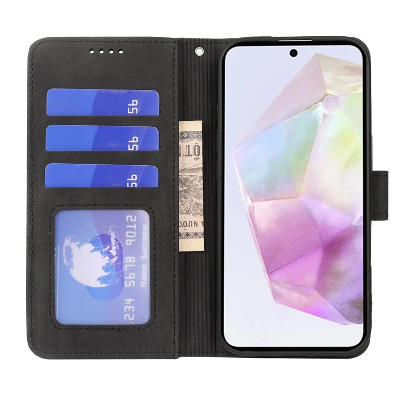 For Samsung S25FE Phone Case Leather Wallet Striped Pattern Magnetic Closure Shockproof Kickstand