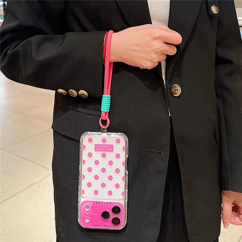 For iPhone 17 Pro Max Case Polka Dot Pattern PC + TPU Phone Cover with Lens Film  /  Strap - Green