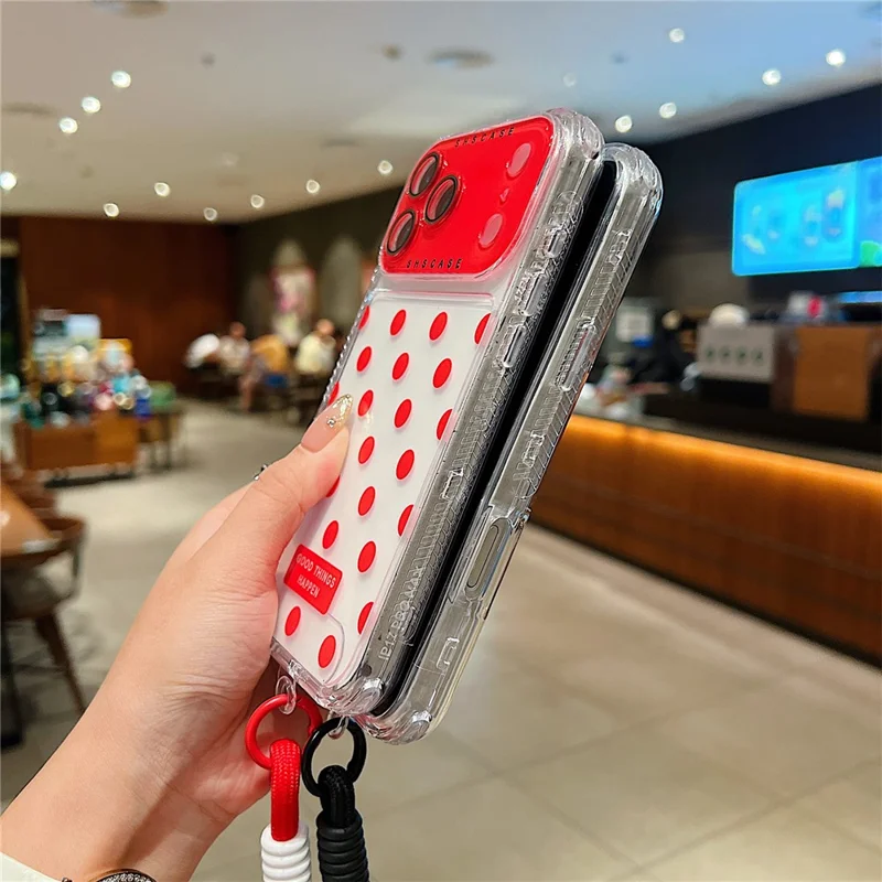 For iPhone 17 Pro Max Case Polka Dot Pattern PC + TPU Phone Cover with Lens Film  /  Strap - Green