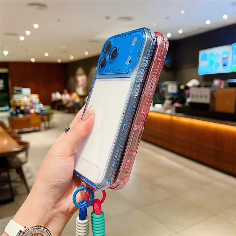 For iPhone 17 Pro Case Clear Colorful Frame Drop-Proof TPU + PC Phone Back Cover with Lens Film  /  Strap - Pink