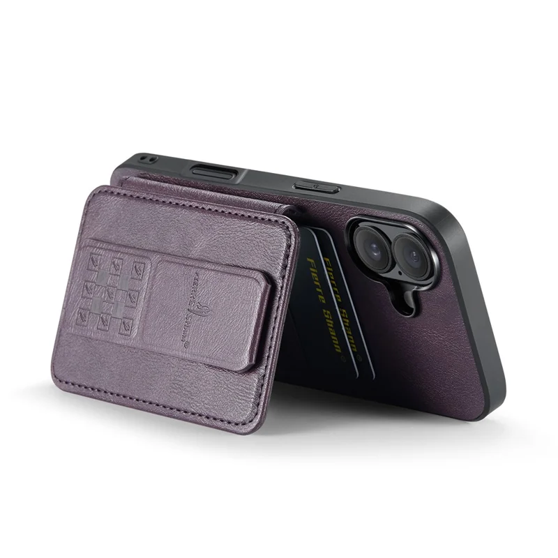 FIERRE SHANN 024 For iPhone 17 Case Card Holder Kickstand Waxy Texture Leather + TPU Phone Cover - Purple