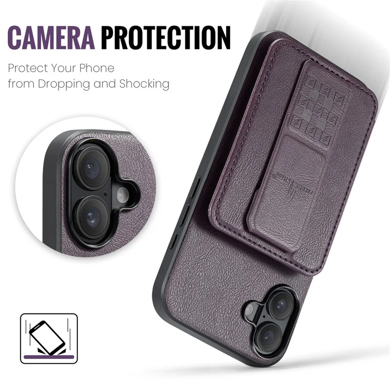 FIERRE SHANN 024 For iPhone 17 Case Card Holder Kickstand Waxy Texture Leather + TPU Phone Cover - Purple
