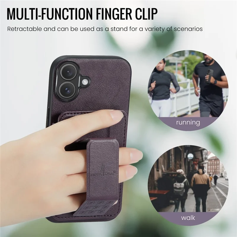 FIERRE SHANN 024 For iPhone 17 Case Card Holder Kickstand Waxy Texture Leather + TPU Phone Cover - Purple