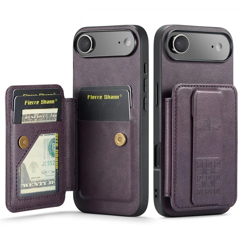 FIERRE SHANN 024 For iPhone Air Case Card Holder Kickstand Waxy Texture Leather + TPU Phone Cover - Purple