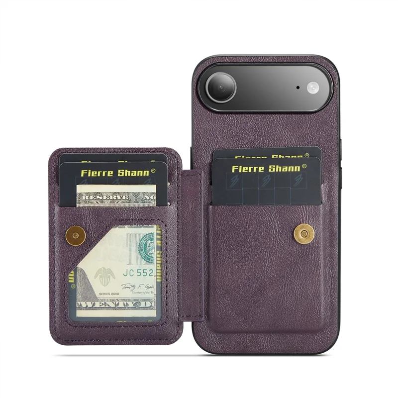 FIERRE SHANN 024 For iPhone Air Case Card Holder Kickstand Waxy Texture Leather + TPU Phone Cover - Purple