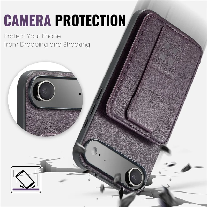 FIERRE SHANN 024 For iPhone Air Case Card Holder Kickstand Waxy Texture Leather + TPU Phone Cover - Purple