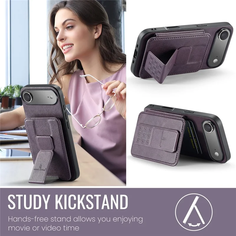 FIERRE SHANN 024 For iPhone Air Case Card Holder Kickstand Waxy Texture Leather + TPU Phone Cover - Purple